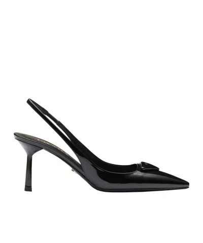 Prada 75mm Triangle-logo Leather Pumps In Black