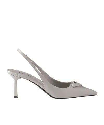 Prada Pointed High-heeled Sandals In Granite Gray