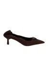 Prada Suede Kitten Heel Pumps With Pointed Toe In Brown