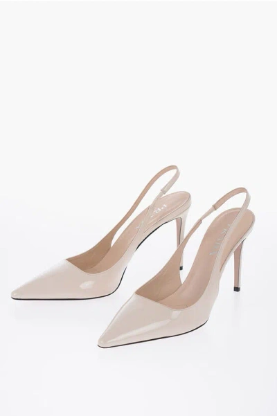 Prada Pointed Patent Leather Pumps Heel 10 Cm In Neutral