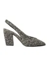 Prada White And Black Slingback Pumps In Chevron Fabric In Black