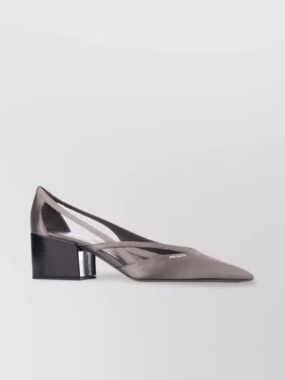 Prada Pointed Toe Block Heel Cut-out Pumps In Grey