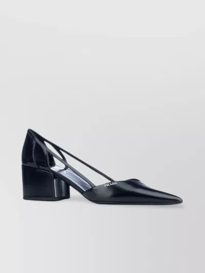 Prada Pointed Toe Block Heel Strappy Pumps In Black