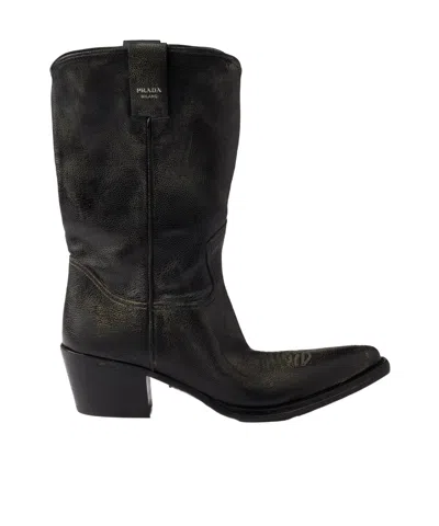 Prada Pointed Toe Boots In Black