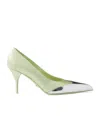 Prada Satin Metallic Leather Cap Toe Pumps In Green