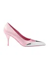 Prada Satin Pumps With Metallic Accent And Stiletto Heel In Rose Buds Pink
