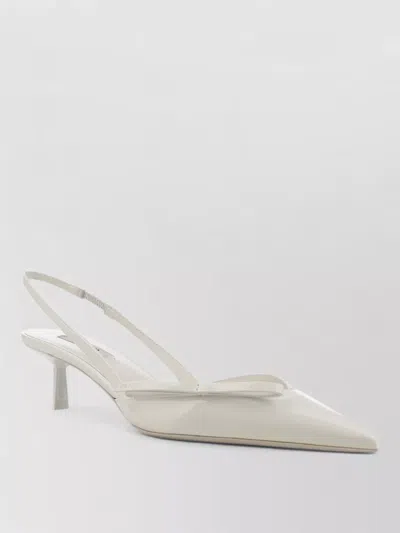Prada Pointed Toe Kitten Heel Patent Mules In Neutral