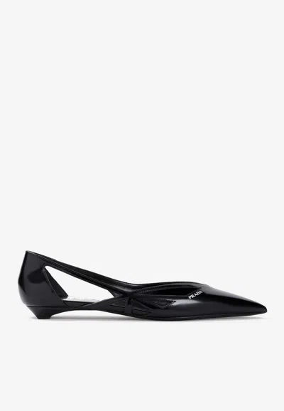 PRADA POINTED-TOE LEATHER BALLET FLATS