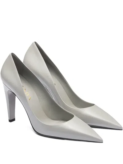 Prada Pointed-toe Leather Pumps In Gray
