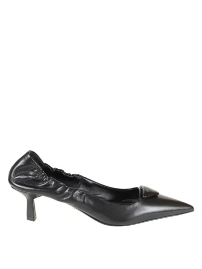 Prada Pointed Toe Pumps With Unique Gathered Design In Black