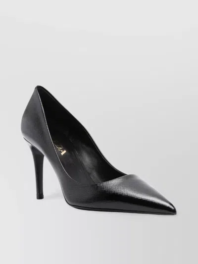 Prada Pointed Toe Saffiano 90mm Pumps In Black
