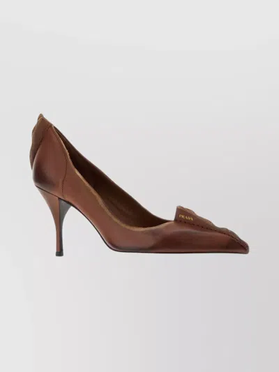 Prada Pointed Toe Stiletto Leather Pumps In Brown