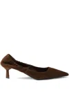 Prada Pointed-toe Suede Pumps In Brown