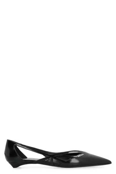 Prada Pointed-toe Calf Leather Flat In Black