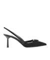 Prada 70 Triangle Logo Leather And Mesh Slingback Pumps In Black