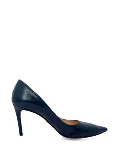 Pre-owned Prada Pointed-toe Leather Pumps In Blue