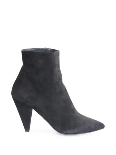 Pre-owned Prada Pointed-toe Suede Ankle Boots In Black