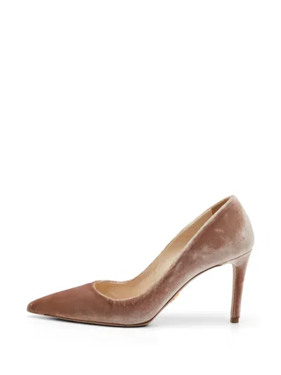 Pre-owned Prada Pointed-toe Velvet Pumps In Neutral