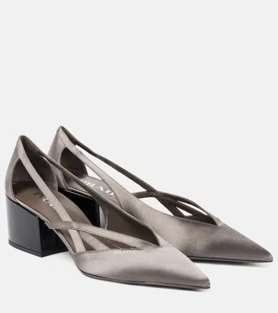 Prada Satin Point Toe Pumps With Cut-outs 6cm In Black