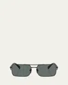 Prada Triangle-logo Rectangle-frame Sunglasses In Black