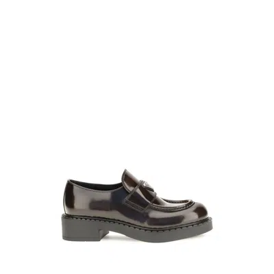 Prada Polished Calf Leather Loafer In Brown