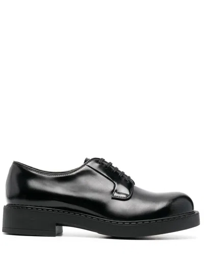 Prada Black Lace-up Shoes In Polished Leather