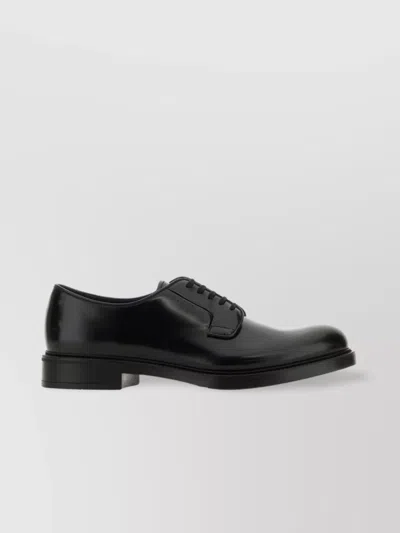 Prada Polished Finish Lace-up Loafers In Black