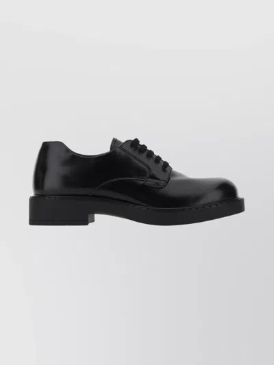 Prada Polished Finish Leather Lace-up Loafers In Black