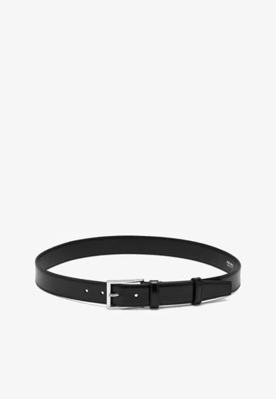Prada Polished Leather Belt In Black