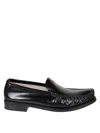 Prada Polished Leather Flat Shoes In Black