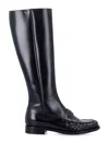 Prada Polished Leather Penny Knee-high Boots In Black