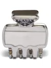 Prada Logo Triangle Brass Hair Clip In Silver