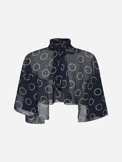 Prada Polka Dot Print Georgette Cape In Blue