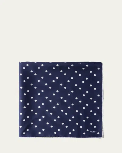 Prada Polka Dot Printed Silk Scarf In F0960 Bleu Bianco
