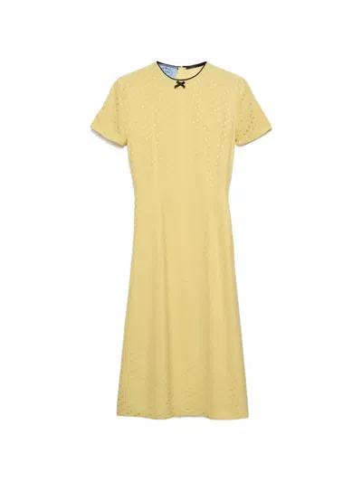Prada Polka-dot Silk Midi Dress In Yellow