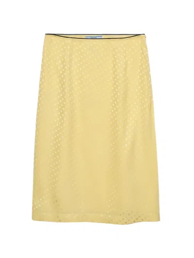 Prada Polka-dot Silk Midi Slip Skirt In Yellow