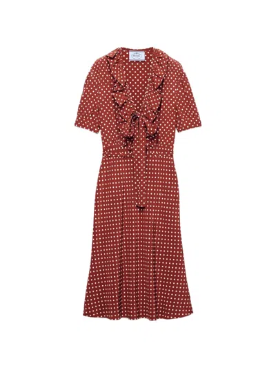 Prada Polka-dot Print Marocain Dress In Brown