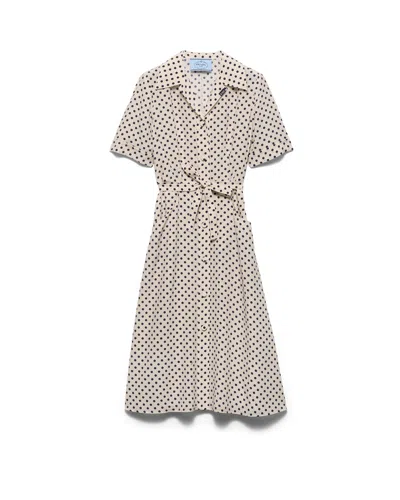 Prada Polka-dot Print Marocain Shirt Dress In Neutral