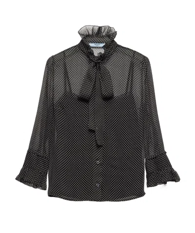 Prada Polka-dot Silk Chiffon Shirt In Black