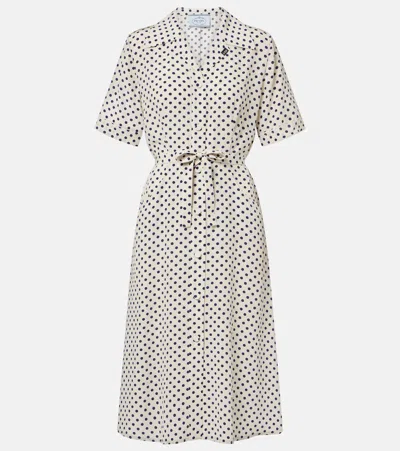 Prada Polka-dot Print Marocain Shirt Dress In Neutral