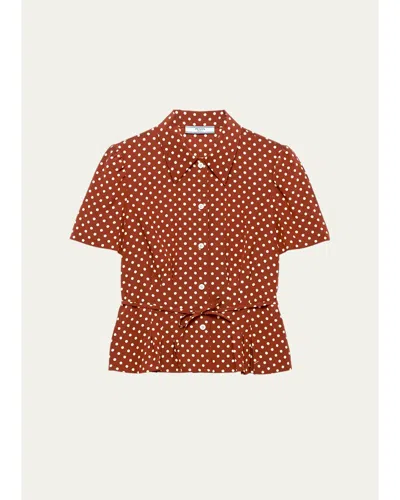 Prada Polka-dot Silk Short-sleeve Button-down Shirt In Tabacco