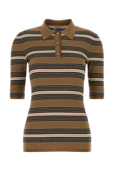 Prada Embroidered Stretch Cotton Blend Polo Shirt In Brown