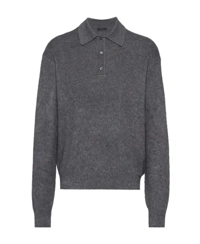 Prada Kaschmirpullover Mit Poloshirtkragen In Grey