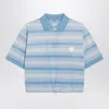 Prada Polo Crop In Piquet A Righe Celeste In Blue