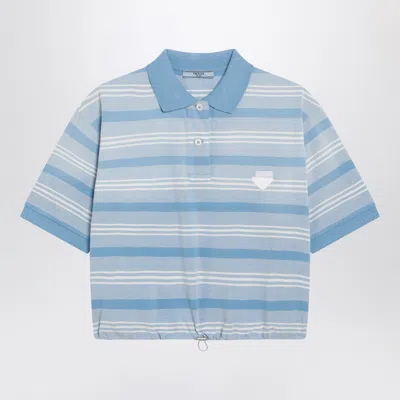 Prada Polo Crop In Piquet A Righe Celeste In Blue