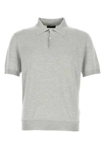 Prada Recycled Silk Polo Shirt In Gray