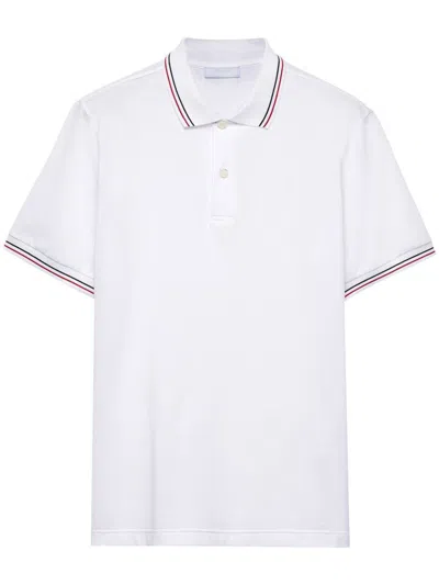 Prada Mens White Short-sleeve Stripe-trim Pique Polo Shirt Xl In Multicolour