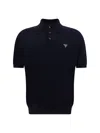 Prada Men's Slim Pique Knit Logo Polo In Black