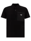 Prada Cotton Bi-material Polo Shirt In Black
