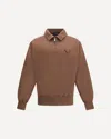 Prada Ribbed Polo Sweatshirt With Collar And Cuffs In Brown